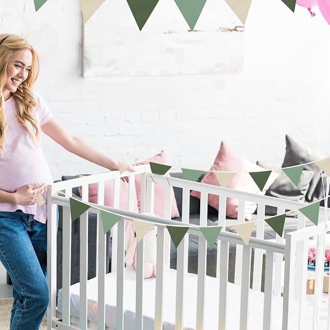 Oudain 2 Pcs Pennant Banner Flags Nursery Garland Triangle Bunting Flags Playroom Wall Decor Banner for Nursery Baby Shower Birthday Boho Wedding Party Event, Each 7.75 ft(Fresh Natural Color)