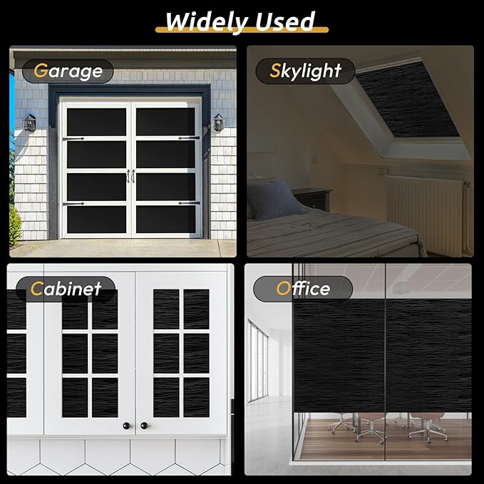 rabbitgoo Blackout Window Film, Sun Light Blocking Window Black Out Cover for UV Reduction, Removable Tint Room Darken Heat Control Frosted Glass Sticker for Home, Black, 17.5 x 78.7 Inches