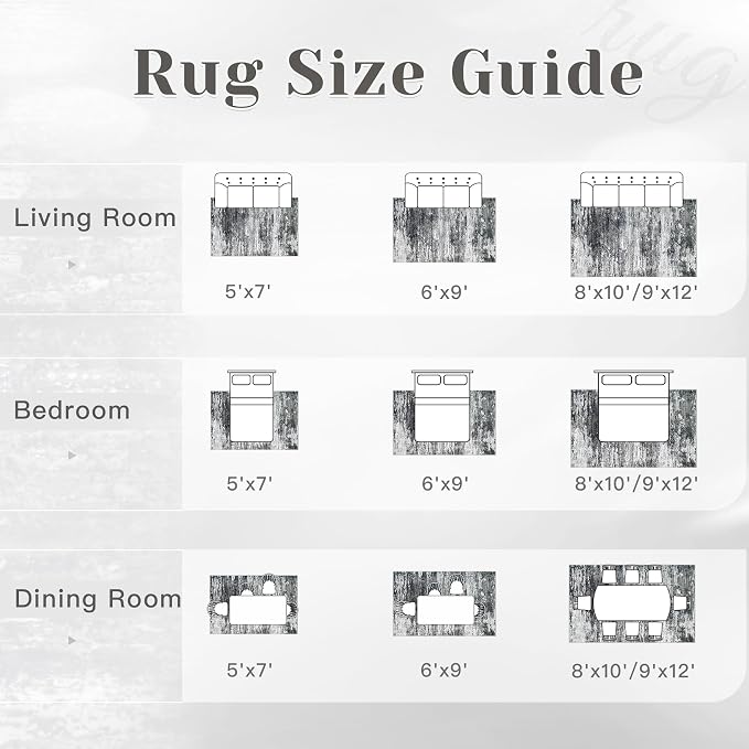 Washable Rug 8x10 Area Rugs for Living Room: Large Neutral Soft Rug Abstract Non Slip Low Pile Modern Carpet for Bedroom Kitchen Nursery Office Dining Room Indoor (Black, 8'x10')