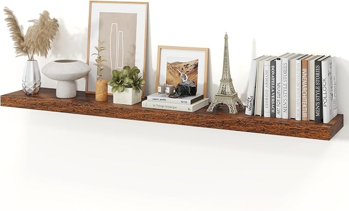 Floating Shelves for Wall, 9.3" Deep Wall Mounted Wood Shelves for Bathroom, Bedroom, Living Room, Kitchen, Hanging Shelf for Books/Storage/Room Decor (Brown, 55")