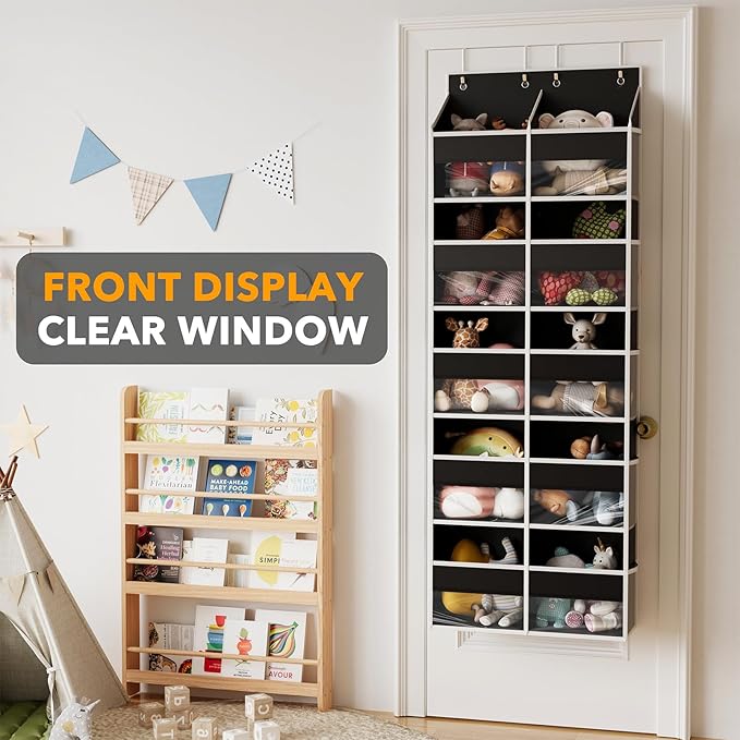 SpaceAid Extra Large Over The Door Organizer with 10 Large Pockets and 10 Mesh Side Pockets, 5 Layers Door Organizer Hanging with Clear Window for Bedroom, Bathroom, Pantry and Nursery, Black