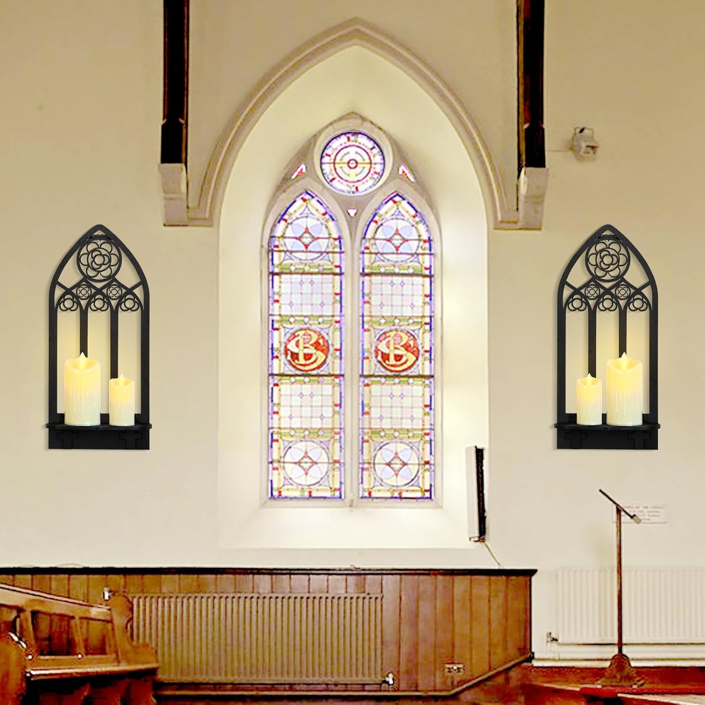 2 Pcs Gothic Sconces Wall Decor - Black Goth Arched Church Wall Art Gothic Home Decor for Living Room, Kitchen, Dining Room (Elegant)