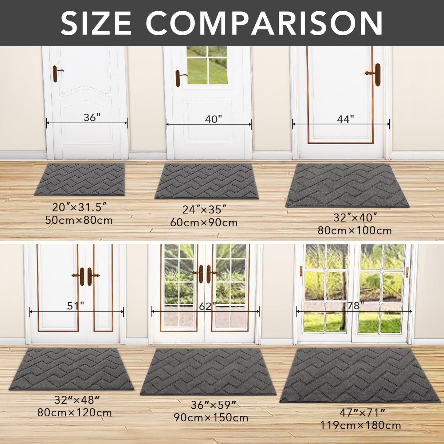 hicorfe Indoor Doormat, Odor-Free Door mat, Non Slip Door Mats 20"x31.5" Absorbent Resist Dirt Entrance Inside Floor Mats for Entryway Washable Low-Profile (Grey)