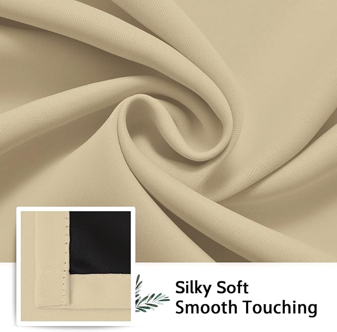 SimpleHome 100% Blackout Curtains for Bedroom,Thermal Insulated Grommet Window Drapes Room Darkening Beige Curtains for Living Room with Black Back,42 x 84 Inch,2 Panels