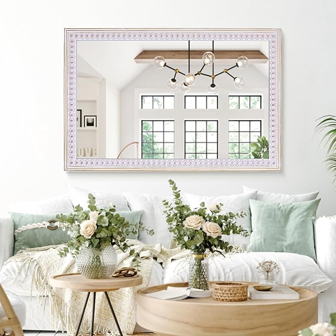 36x24 Inch Rectangle Wall Mirror, Wooden Rectangular Bathroom Mirrors | Mount Vertically or Horizontally to Fit Powder Rooms, Over Sink, Apartments, Entryway, Bedroom, Hallways, or Guest Areas