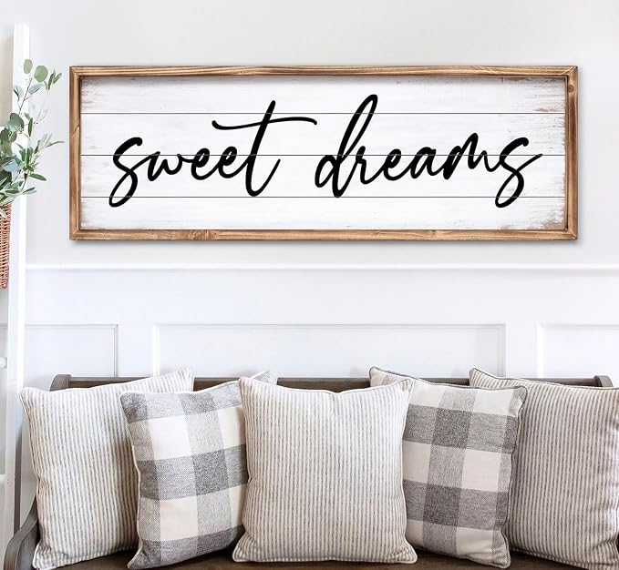 Sweet Dreams Wall Decor Above Bed 42''×15'' Large Bedroom Wall Sign Farmhouse Bedroom Sign Wood Framed Guest Room Decor Master Bedroom Wall Decoration