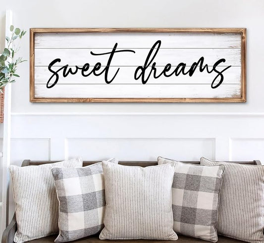 Sweet Dreams Wall Decor Above Bed 42''×15'' Large Bedroom Wall Sign Farmhouse Bedroom Sign Wood Framed Guest Room Decor Master Bedroom Wall Decoration