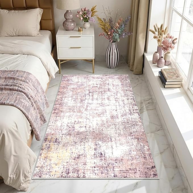 3x5 Area Rugs Washable Living Room Rug-No Slip Soft Carpets Modern Abstract Indoor Floor Stain Resistant Carpet for Bedroom Dining Room Farmhouse Nursery Home Office Pink