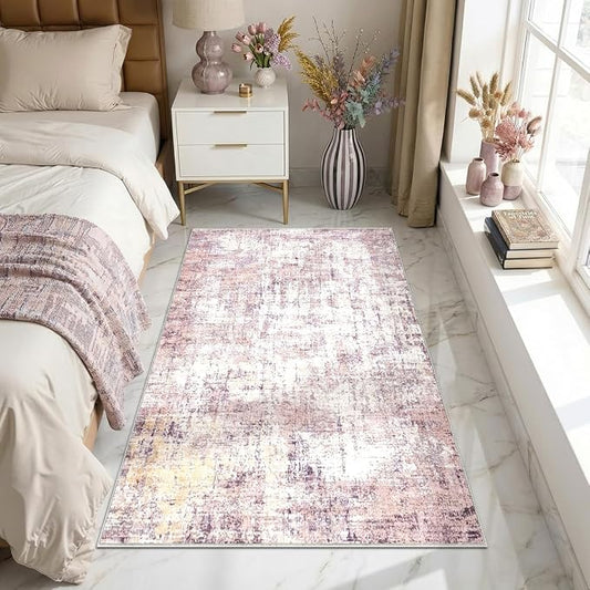 3x5 Area Rugs Washable Living Room Rug-No Slip Soft Carpets Modern Abstract Indoor Floor Stain Resistant Carpet for Bedroom Dining Room Farmhouse Nursery Home Office Pink