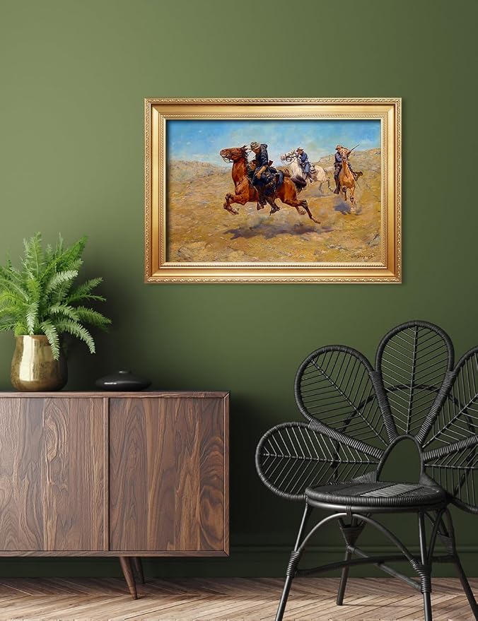 DECORARTS - My Bunkie by Charles Schreyvogel. Classic Painting Reproduction, Giclee Prints Ready to Hang Framed Wall Art for Wall Decor. Picture Size: 24x16 in, Framed Size: 28.75x20.75 in