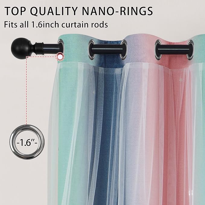 XiDi Pink Grey Green Girls Curtains for Bedroom Rainbow Blackout Curtains for Kitchen Cafe Window Room Darkening Kids Childs Nurser Room Wall Decor Grommet 63 Inches Long 34 inches Wide 2 Panels Set