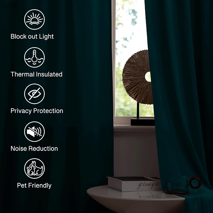 StangH Luxury Soft Velvet Teal Peacock Curtains 108 inches, 2 Panels | 300GSM Soft Heavy Velvet, Room Darkening&UV Protection, Thermal Insulated, Soundproof, Bedroom, Living Room
