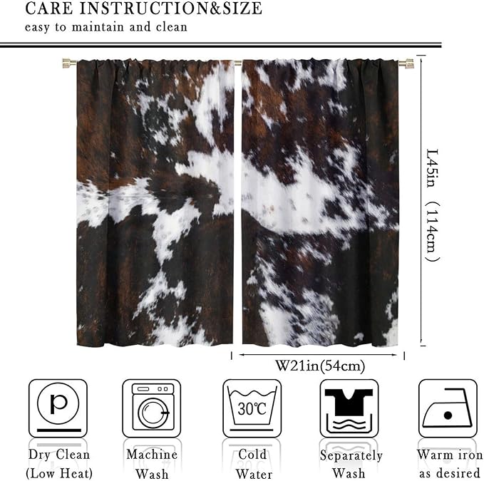 Cow Blackout Curtain,Animal Print Black White Western Aztec Rustic Farm Farmhouse Window Treatments Rod Pocket Curtain for Bedroom Living Room Kitchen Decor Drapes 42x45in