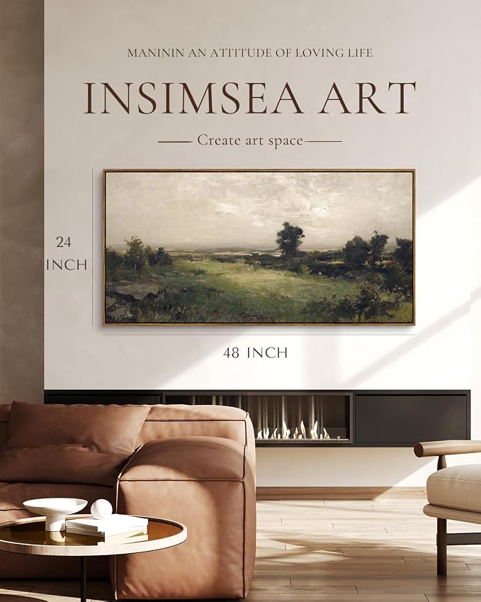 InSimSea Extra Large Framed Vintage Wall Art, Living Room Country Farmhouse Decor, Wilderness Landscape Paintings, Canvas Prints, Retro Scenery Long Picture for Bedroom Above of Bed,24x48inch