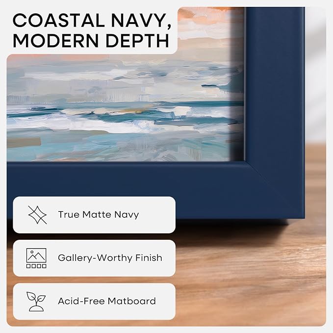 Homeforia 13x17 Picture Frame Navy Blue, High End Metal 13x17 Poster Frames with Mat 10x14 Photo, 13 x 17 Navy Blue Frame Matted to 10 by 14 Print, 17x13 Thin Frame, Tempered Glass, Wall Kit, Set of 2