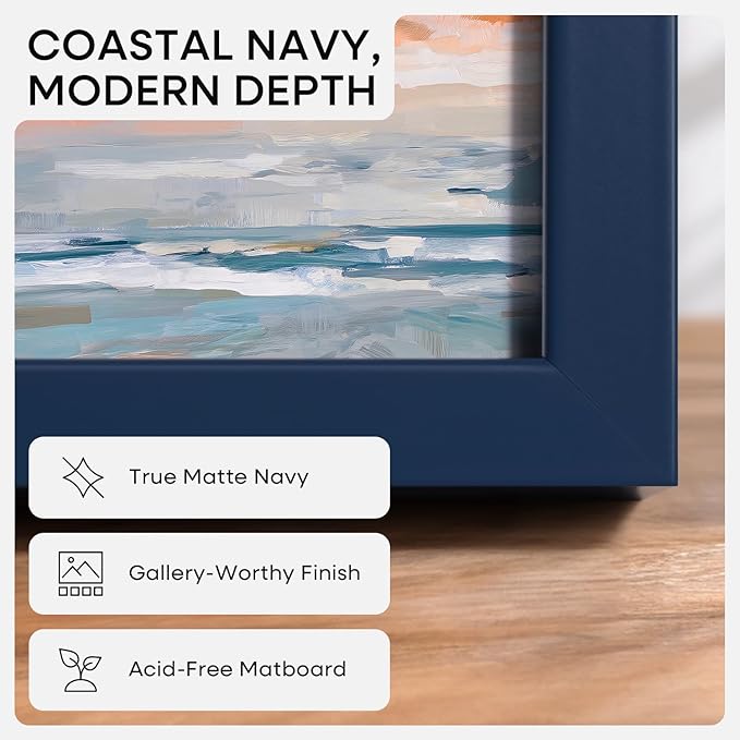 Homeforia 18x24 Frame Navy Blue, High End Metal 18x24 Poster Frames with Mat 16x20 inch Photo, 18 x 24 Navy Blue Picture Frame Matted to 16 by 20 Print, 24x18 Frame, Tempered Glass, Wall Kit, Set of 1
