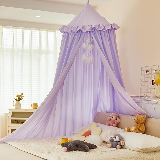 Princess Decor Canopy for Kids Bed, Soft and Durable Bed Canopy for Girls Room Tent Canopy Dreamy Mosquito Net Bedding, Children Reading Nook Canopies Indoor (Purple)