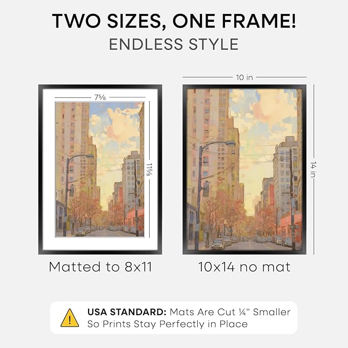 Homeforia Black 10x14 Picture Frame, High End Metal 10x14 Poster Frames with Mat 8x12, 10 x 14 Black Frame Matted to 8 x 12 inch Photo, 10 by 14 Thin Hanging Frames, Tempered Glass, Wall Kit, Set of 2