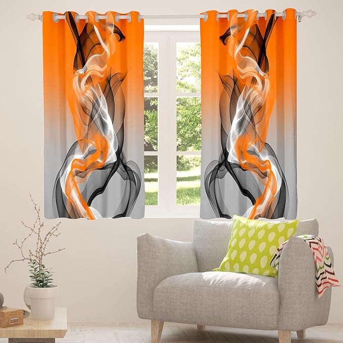 jejeloiu Orange Curtains for Bedroom Living Room Abstract Blackout Shades Strip Lines Room Darkening Curtain Geometric Modern Window Treatments, 2 Panels 42 x 63 Inch Decor