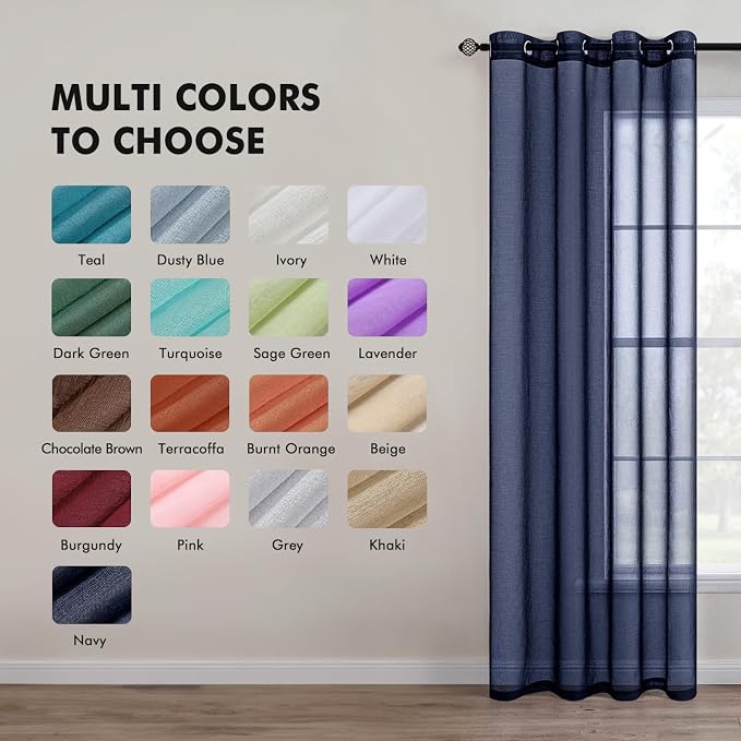 MIULEE 2 Panels Navy Dark Blue Sheer Window Curtains Elegant Grommet Top Window Voile Drapes/Treatment Linen Textured Panels for Bedroom Living Room (54X72 Inches)