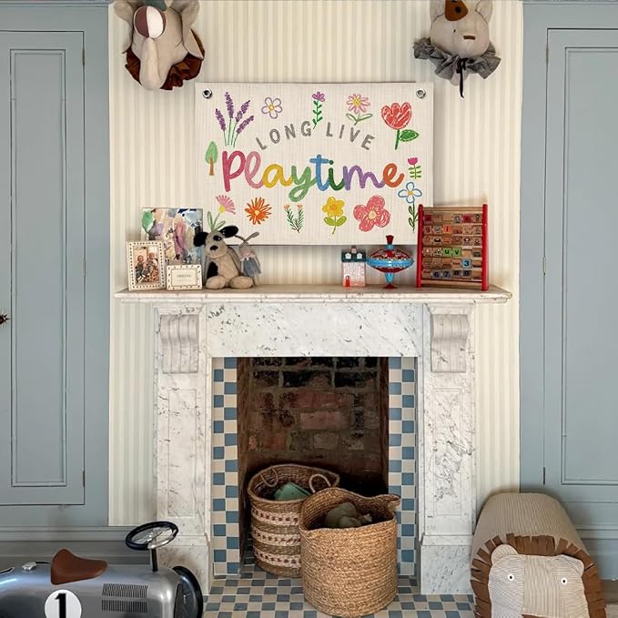 Playroom Flower Wall Decor, Toddler Playroom Decor Hanging Linen Banner,Play Room Wall Decor for Nursery Nursery, 20x30 Inch
