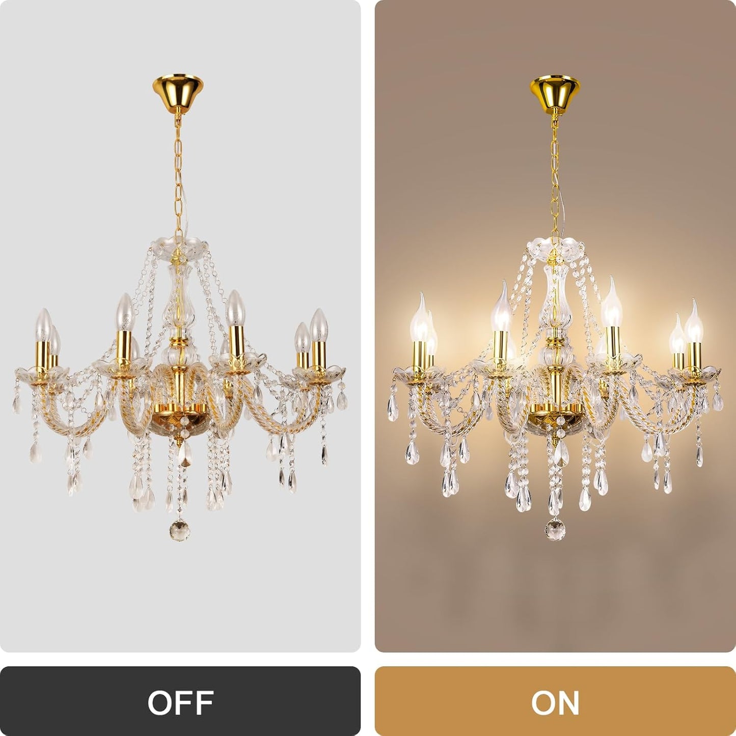 Modern Elegant 12 Lights K9 Crystal Glass Chandelier Golden Pendant Ceiling Lighting European Style for Dining Living Room Bedroom Transparent,12 E12 Bulbs Required