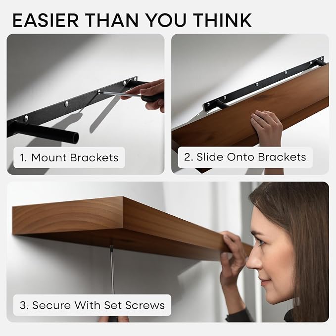 Homeforia Walnut 36 inch Floating Shelf, High End Solid Real Wood 36inch Large Shelves for Bathroom Wall, Dark Brown 36 inches Long Floating Shelves, Heavy Duty Bracket, 36 X 6.5 X 1.75 inch, Set of 4