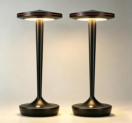 YHT 72Hrs Cordless Table Lamps Rechargeable, 6000mAh Battery Portable LED Touch Table Lamp, 3-Color Stepless Dimming, for Outdoor, Dinning, Patio, Restaurant, Kitchen (2 Black)