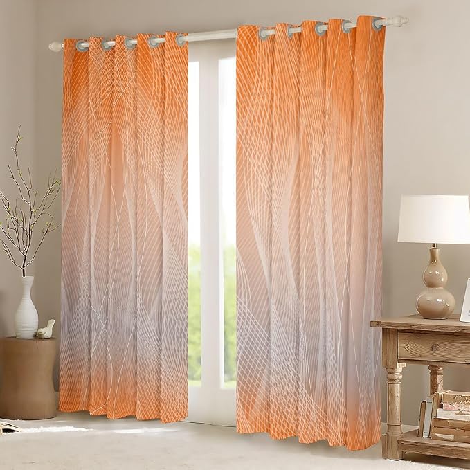 jejeloiu Orange Darkening Drapes Kids Ombre Grey Strip Lines Curtains for Bedroom Living Room Gradient Style Blackout Curtains for Women Men Lightweight Abstract Window Treatments s