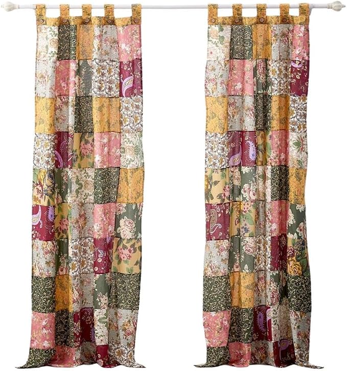 Greenland Home Antique Chic Authentic Patchwork Curtain Panel Set, 84 x 84 inches, Includes Two (2) 42 W x 84 L Panels