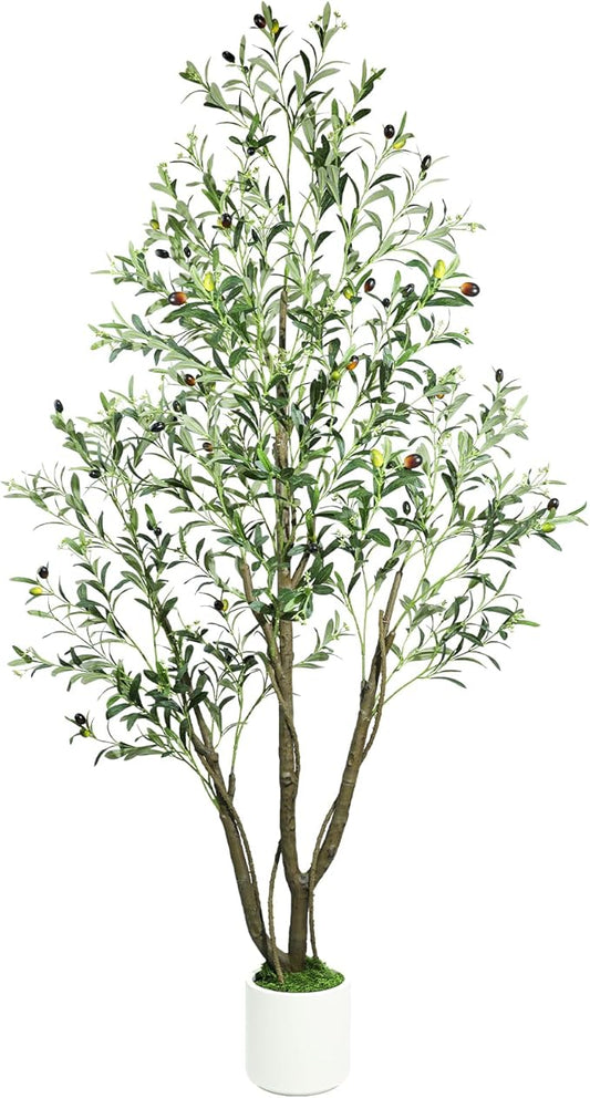 Caxchiling Artificial Olive Tree 6FT, Fake Tree for Indoor Outdoor, Lifelike Faux Large Floor Plants with Heavy Trunk with Vines and Moss Topper, Home Office Decor for Living Room Bedroom Doorway