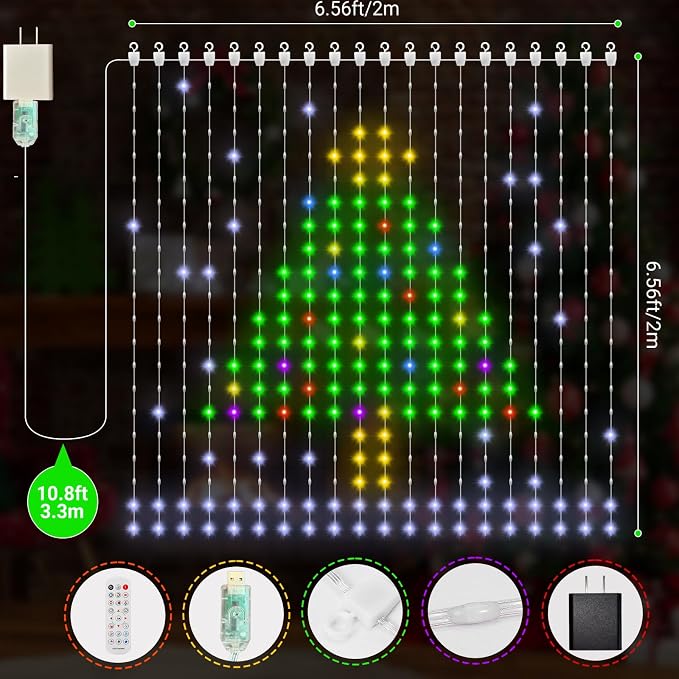 Smart American Flag Curtain Lights, Color Changing 400 LED Curtain Lights 6.6 * 6.6 FT, RGB DIY String LED Flag Fairy Light for Backdrop Party Indoor Outdoor 4th of July Decor(APP +Remote Control)