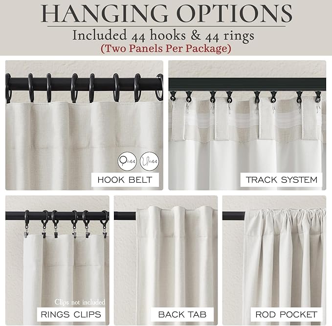 108 Inch Floor to Ceiling Blackout Curtains 70 Inches Wide for Sliding Glass Door,Luxury Pleated Cream Beige Linen Room Darkening Privacy for Wide Large Windows 66 to 120 Drapes(70"W x 108"L 2 Panels)