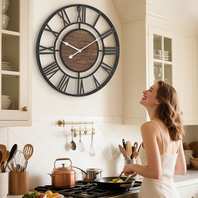 Pytha Sight Large Wall Clock for Lving Room,16 Inch Modern Industrial Decorative Metal Silent Battery Operated Big Arabic Numerals Wall Clocks for Bedroom,Kitchen,Dining Room,Office,Kitchen