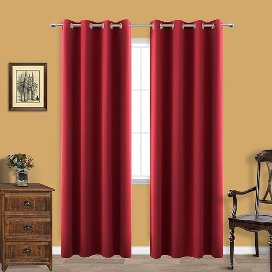 KOUFALL Red Curtains for Living Room,Blackout Grommet Winter Holiday Window Decorative Xmas Curtain Drapes 84 Inches Long 2 Panels Cortinas De Navidad para Sala Rojas