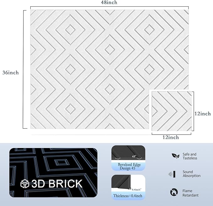 12Pack Acoustic Wall Panels, Self-Adhesive Sound Proof Foam Panels for Walls, High Density Acoustic Foam Sound Dampening & Sound Absorbing for Recording Studios, Offices, Home, 12"×12"×0.4", White