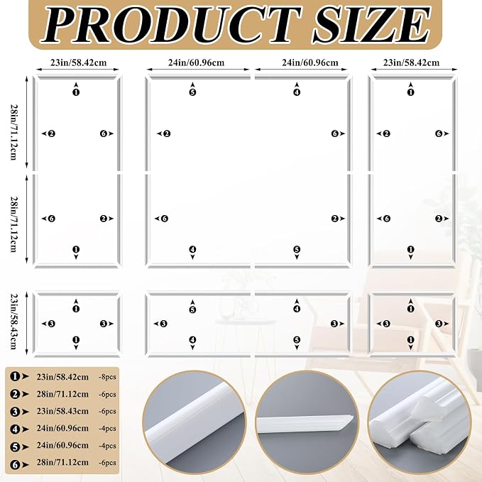 Pangda Peel and Stick Wall Molding Kit, 3D Premade Accent Molding Wainscoting Panel for Interior Wall Moulding Decor, Ready to Assemble Wainscoting Accent Panel (3 Set,23x56 in+48x56 in+23x56 in)