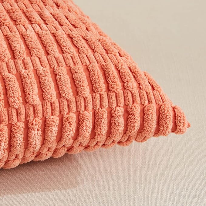 Fancy Homi 4 Packs Decorative Throw Pillow Covers for Living Room Couch Bed, Modern Farmhouse Boho Home Décor Accent Cushion Case, 24" x 24", Coral