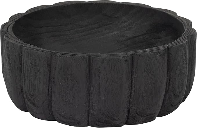 Decorative Wood Scalloped Bowl for Coffee Table Decor - Centerpiece Table Decorations for Home, Kitchen, Living Room, and Dining Room - Functional Bowl for Accessories, Candy, and Key - 4", Black