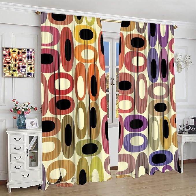 JESTRONRY Abstract Modern Curtains,Mid Century Fifties Modern Retro Colors Pattern Room Darkening Thermal Insulated Window Curtain for Living Room Bedroom Kitchen Bathroom 63x72in
