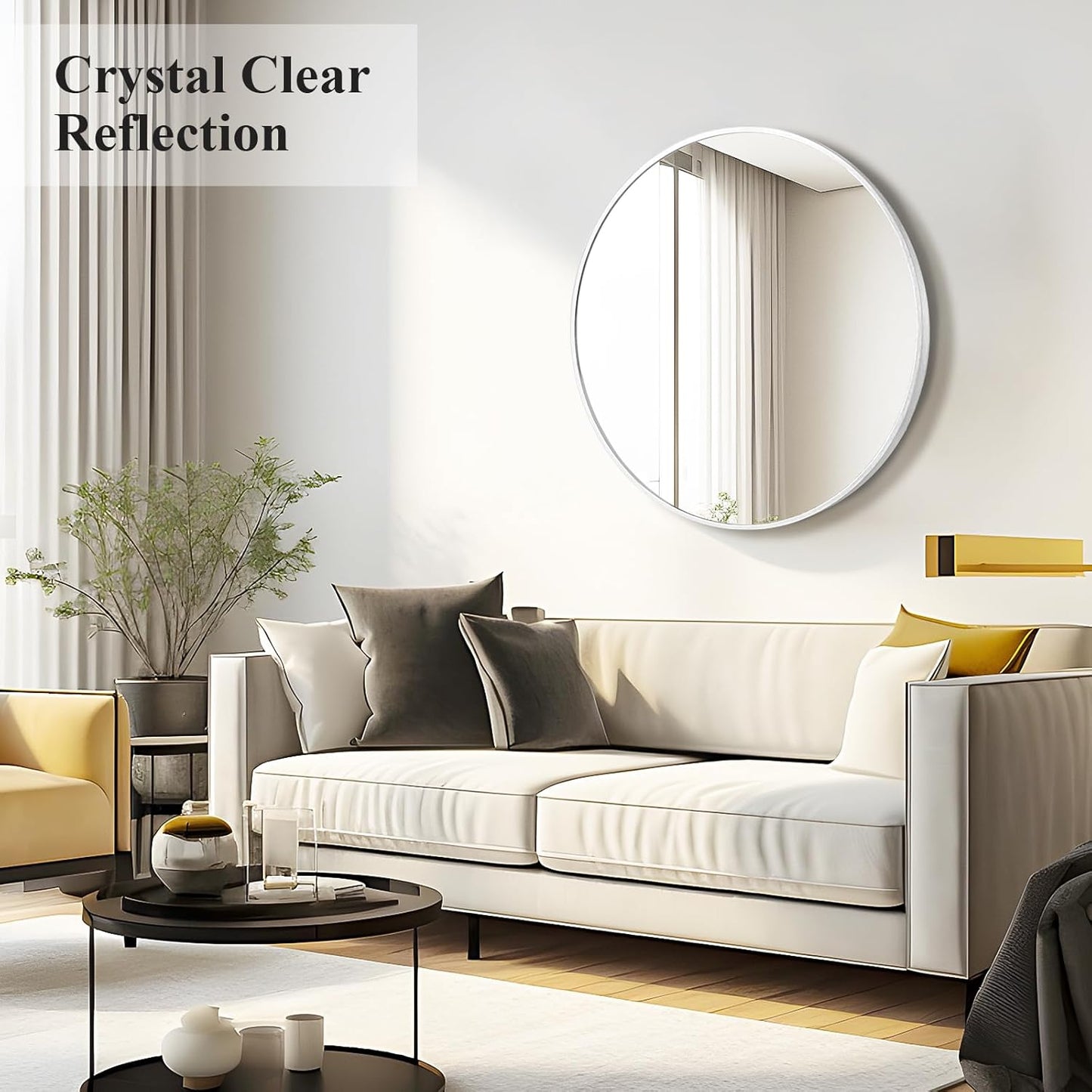 Fabuday Silver Round Mirror 30 Inch - Big Circle Mirror for Bathroom, Living Room, Hallway, Entryway, Matte Aluminum Frame Circular Mirrors for Wall Decor