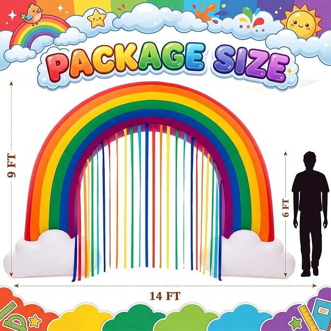 Seenelling 14 FT Giant Inflatable Rainbow Arch with Colored Tassel Decoration Back to School Theme Rainbow Arch Built-in LED Lights for Birthday Baby Shower Yard Outdoor Back to School Lawn Decor