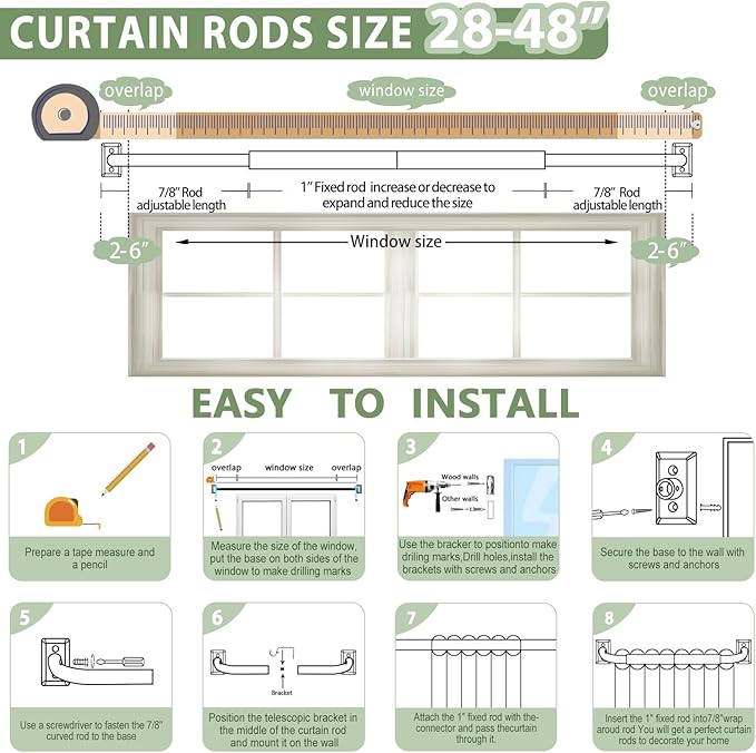 TVWOO Gold Wrap Around Curtain Rods 28 to 48 Inch:Blackout Adjustable Window Curtain Rod,Room Darkening Heavy Duty Curved French Metal Single Drapery Rods for Bedroom Kitchen Easy Install,Brass Gold