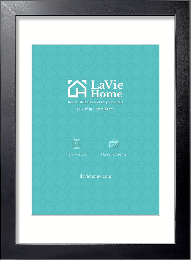 LaVie Home 11 x 15 Picture Frame Black Poster Frame,Display Pictures 9x12 with Mat or 11x15 Without Mat, Stable and Sturdy Frame and Polished Plexiglass, Horizontal and Vertical Format of The Walls
