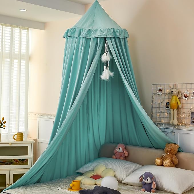 Princess Decor Canopy for Kids Bed, Soft and Durable Bed Canopy for Girls Room Tent Canopy Dreamy Mosquito Net Bedding, Children Reading Nook Canopies Indoor (Green)