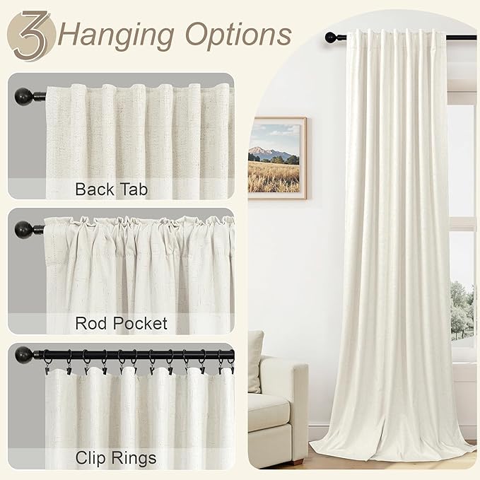Pitalk Short Linen Blackout Curtains 30 Inch Length for Kitchen Windows Over Sink 42" Wide Cream Ivory Linen Textured Thermal Cafe Drapes for Bedroom Bathroom Back Tab Rod Pocket 2 Panels 42 x 30 Inch