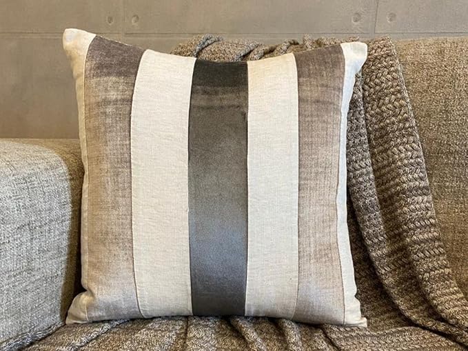 The HomeCentric Decorative Pillow Cover, Grey Pack of 2, 18"x18" (45x45 cm) Throw Pillows, Velvet Patchwork Throw Pillows for Couch, Striped Modern Style Easter - Velvet Band Grey