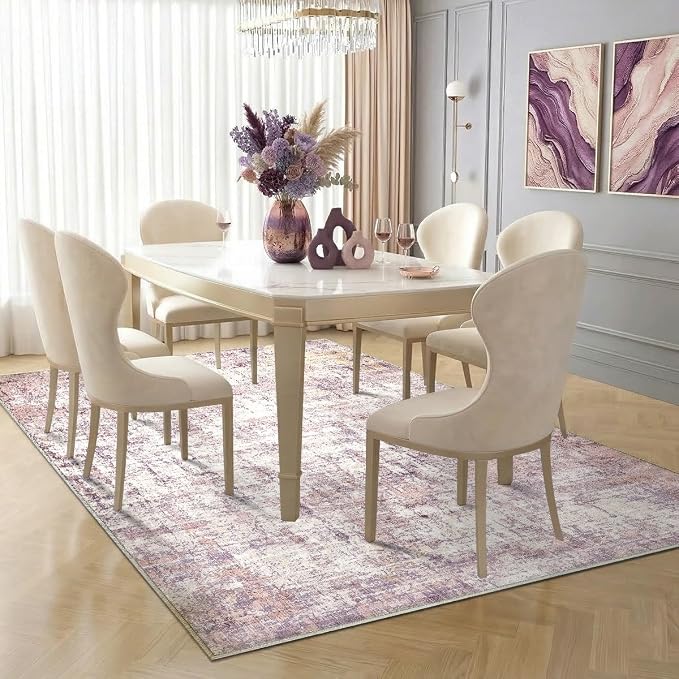 5x7 Area Rugs Washable Living Room Rug-No Slip Soft Carpets Modern Abstract Indoor Floor Stain Resistant Carpet for Bedroom Dining Room Farmhouse Nursery Home Office Pink