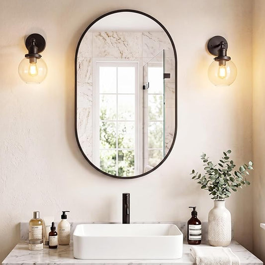 Sweetcrispy 20"x30" Oval Black Bathroom Mirrors for Wall, Bathroom Mirrors for Over Sink, Metal Framed with HD Shatter-Proof Glass for Entryway, Living Room, Bedroom