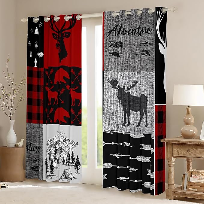Erosebridal Elk Deer Blackout Curtains, Rustic Camping Curtains & Drapes for Kids Boys Teens Adult Wildlife Moose Animal Curtains 52" Wx63 L Farmhouse Camper Window Treatments 2 Panels
